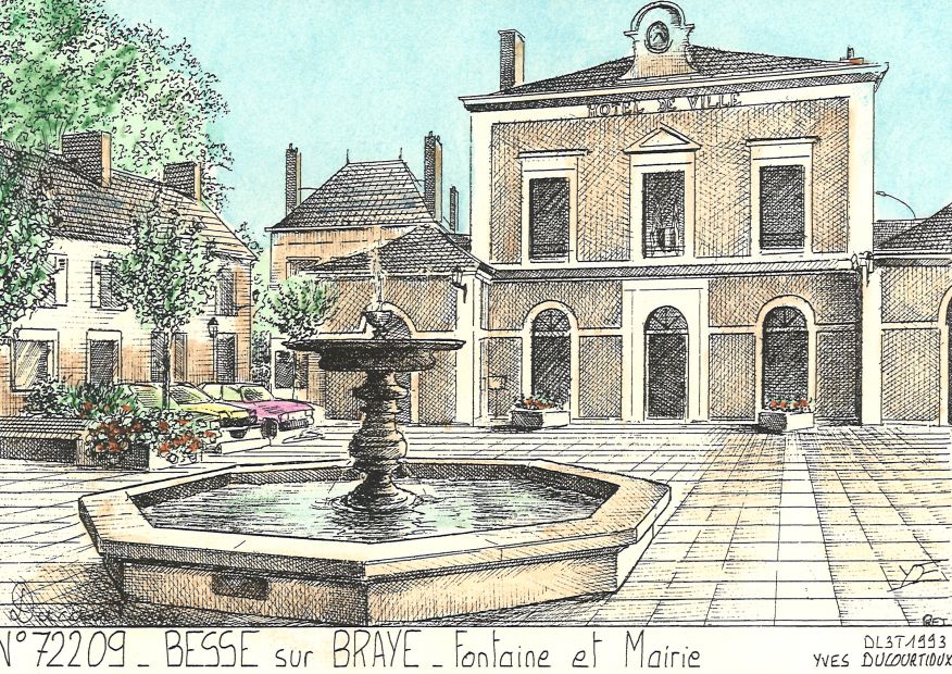 N 72209 - BESSE SUR BRAYE - fontaine et mairie